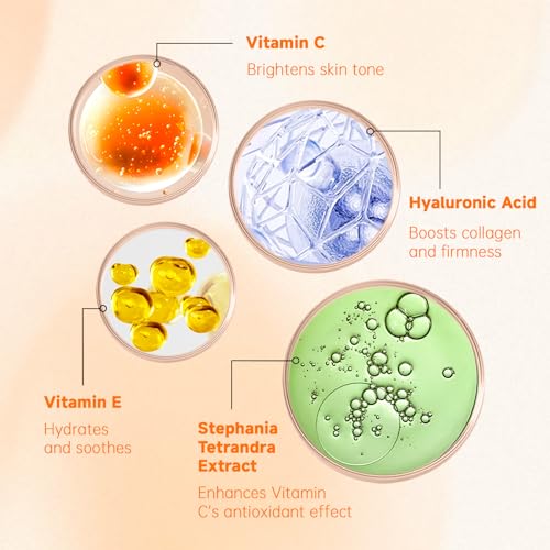 VGO Vitamin C Serum for Face, Vit C Anti Aging Serum with Hyaluronic Acid & Vitamina E, Deep Hydration Facial Care for All Skin Types, 1.01oz / 30ml