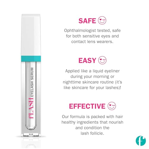 fLASH Eyelash Serum Mini for Long, Curled Natural Lashes - Enhances & Strengthens, Safe & Effective Formula for Contact Wearers & Sensitive Eyes, Travel Size, 6 Week Starter Supply - 1mL (0.034 Fl Oz)