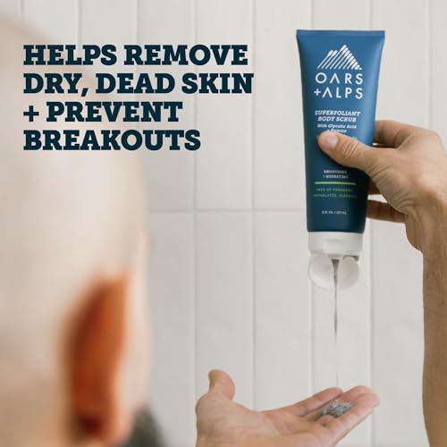 Oars + Alps Superfoliant Body Scrub, Body Scrub for Men with Glycolic Acid, Niacinamide & Pumice, Coconut Oil, Made with Clean Ingredients, Cruelty Free, Paraben Free, Vegan, Eucalyptus Woods, 8oz