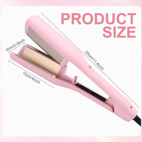 Hair Crimper, Waver Curling Iron Hair Styling Tool with Negative Ionic Technology Crimper Hair Tool for Creating Smooth Waves, French Anti-Scald Wave 32mm Curling Iron for Short Hiar, Pink