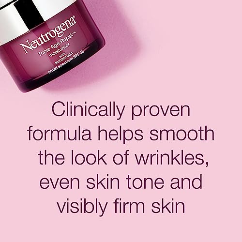Neutrogena Triple Age Repair Face Moisturizer - with Hexinol Technology & Vitamin C, Anti-Wrinkle Face Cream with SPF 25, Visibly Reduces Wrinkles & Firms Skin, 1.7 oz