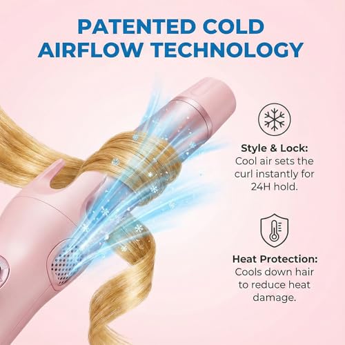 Hair Curler Automatic Rotating with Hair Curler & Straightener -3-In-1Tenazas para Ondas De Cabello -Curling Iron Automatic Hair Curler with Cold Air Styling,3 Temp,Negative Ions, Ceramic Coated