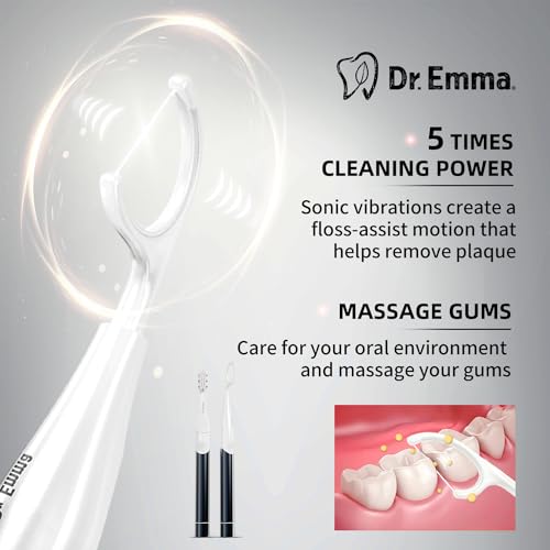 Dr. Emma Electric Vibration Flosser with Replaceable Floss Picks and Toothbrush, Power Flosser for Adults, Dental Flosser Kit for Teeth Cleaning, Water Flosser Alternative, Midnight