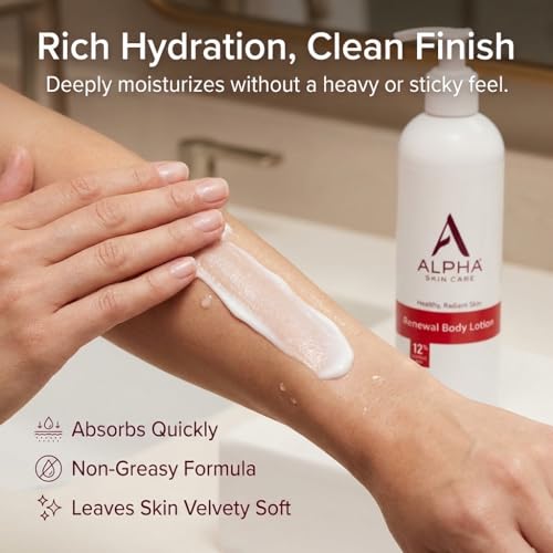 Alpha Skin Care Revitalizing Body Lotion, 12% Glycolic AHA, Simple & Effective Daily Moisturizer with Alpha Hydroxy Acid, Hydrates & Exfoliates for Soft, Smooth Skin, Anti-Aging, 12 Oz