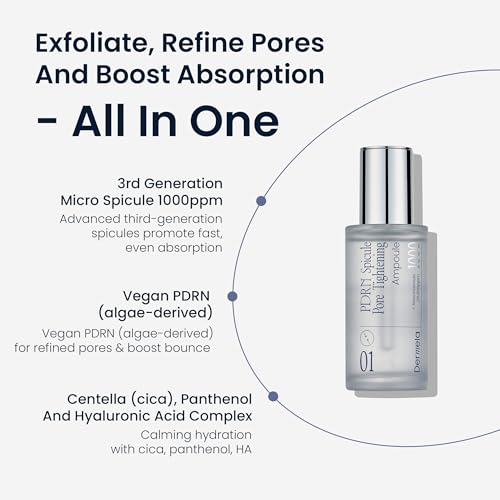 PDRN Spicule Ampoule 1.69 fl oz, Pore-Tightening Serum with 1000ppm Spicules, Centella & Hyaluronic Acid for Sensitive & Acne-Prone Skin | Home Derma Care Treatment, K-beauty Skincare