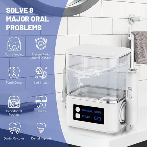 Water-Flosser-Teeth-Cleaner MAKJUNS Water Tank Dental Flosser with 10 Pressure Settings and 6 Tips IPX7 Waterproof(White)