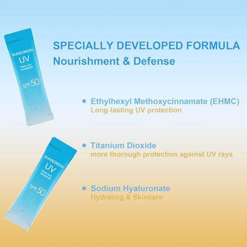 20PCS Mini Sunscreen with Hyaluronic Acid, SPF50+ PA+++ Travel Size Sunscreen Bulk (4ml Each), Lightweight & Non-Greasy & Hydrating, Waterproof Face & Body Sunscreen for Outdoor, Vacation, Daily Use