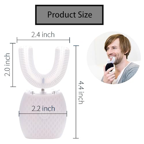 Ultrasonic Toothbrush for Adults - Automatic Electric Toothbrush with Soft Bristles Waterproof & Washable Rechargeable Portable Design with Wireless Charging 30'' Timer for Travel & Home Use (White)