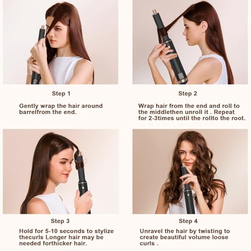 5 in 1 Hair Styler Curler & Air Dryer Brush, Low-Speed Negative Ionic Air Styler Drying, Multi Hair Styler, Professional Blow Dryer Brush for Curling Volumizing Straightening Styling