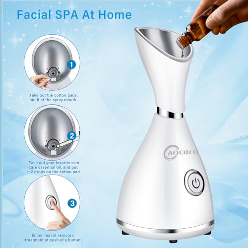 Nano Ionic Face Steamer - Warm Mist Humidifier for Deep Facial Cleansing - 4 Piece Stainless Steel Skin Kit, Hair Band, Wash Face Sponge