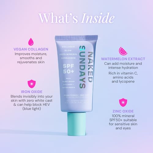 Naked Sundays SPF 50 Daily Facial Moisturizer & Sunscreen Primer | Zinc Oxide Face Lotion with Hydrating, Glow-Boosting Skincare | Lightweight Broad-Spectrum UVA/UVB Protection, 50ml