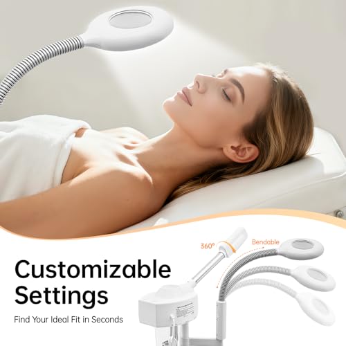 2-in-1 Facial Steamer with 5X Magnifying Lamp, Adjustable Mist, Deep Cleaning for Personal Skin Care, Face Steamer for Esthetician, Professional Facial Humidifier for Home Beauty Salon, White