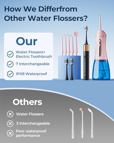 Electric Toothbrush Water Flosser Adults, Sonic Electric Toothbrush and Electric Floss for Adults and Kids, Water Dental Picks, Cleaning and Flossing Dental Care, Waterproof
