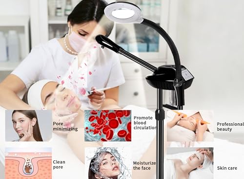 Professional Facial Steamer, 2 in 1 Facial Steamer with 5X Magnifying Lamp, Ozone Face Steamer, Suitable for Home or Beauty Spa Use