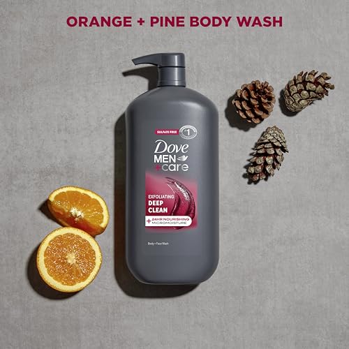 DOVE MEN + CARE Body and Face Wash Exfoliating Deep Clean for Men, with 24-Hour Nourishing Micromoisture Technology Body Wash, 30 oz