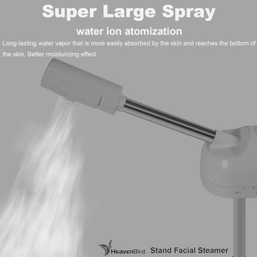 Stand Professional Ozone Facial Steamer with Touch Control, Adjustable Height & Rolling Base, 360° Rotatable Nozzle, Hot Mist Function, Use for Home, Salon SPA (White)