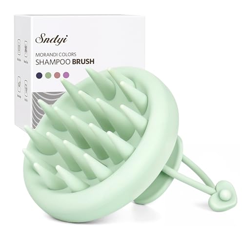 Sndyi Silicone Scalp Massager Shampoo Brush, Hair Scrubber with Soft Silicone Bristles, Scalp Scrubber/Exfoliator for Dandruff Removal, Wet Dry Scalp Brush for Hair Growth & Scalp Care, Mint Green
