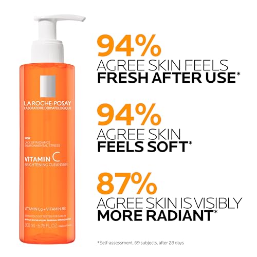 La Roche-Posay Vitamin C Brightening Face Wash, Gentle Foaming Facial Cleanser with Vitamin Cg and Vitamin B3 to Brighten and Even Skin Tone, Vitamin C Face Wash that Cleanses Dirt & Makeup, 200ml