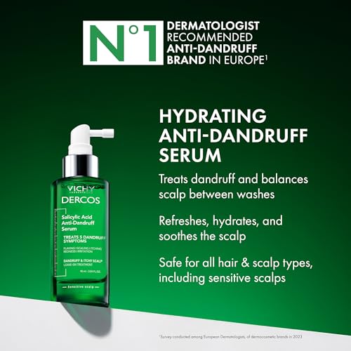 Dercos Salicylic Acid Anti-Dandruff Treatment, Scalp Treatment Targets Dandruff Symptoms & Leaves Head Feeling Hydrated & Soothed, Serum Provides Flake & Itch Relief, 3 Fl. Oz.