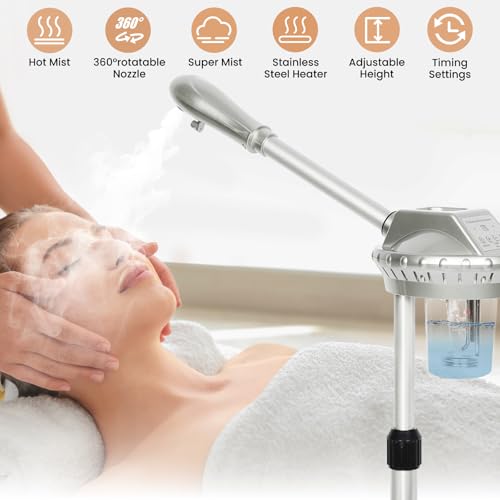 Professional Facial Steamer for Estheticians Face Steamr on Wheels with Hot Mist & Timer Function Suitable for Home Use or Beauty Spa Deep Cleansing and Hydration