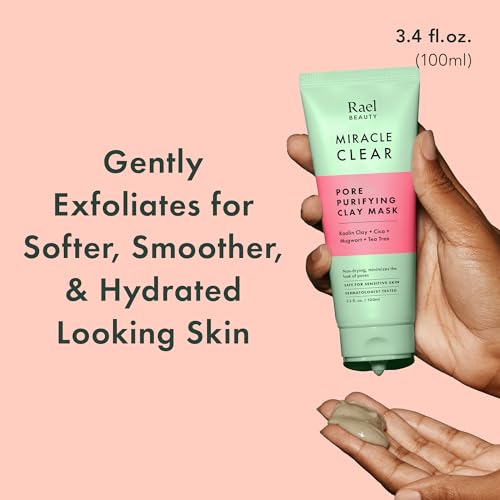 Rael Face Mask, Miracle Clear Clay Mask – Deep Pore Cleanser with Tea Tree & Gentle Exfoliation for Blackheads, Korean Skin Care (3.4 fl oz)