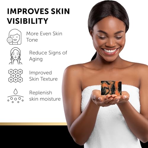 VALITIC Charcoal Kojic Acid Turmeric Black Soap Bar Dark Spot Remover for Body or Face Wash - 2 Pack and African Net Sponge