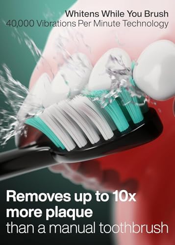 Aquasonic Black Series Ultra Whitening Toothbrush – ADA Accepted Electric Toothbrush- 8 Brush Heads & Travel Case – 40,000 VPM Electric Motor & Wireless Charging - 4 Modes w Smart Timer