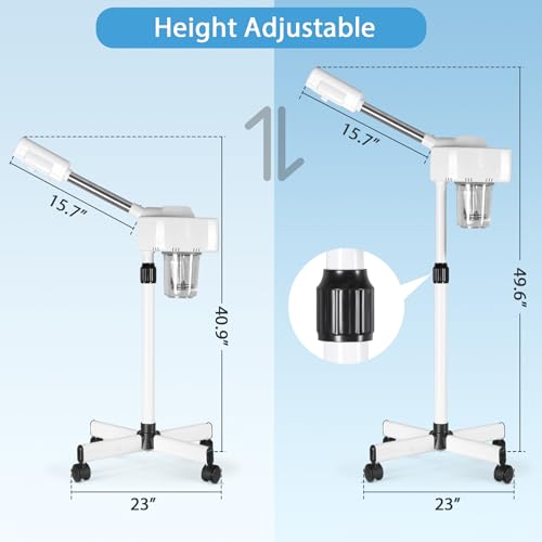 HomGarden Professional Facial Steamer, Hot Mist & Timer Function, Adjustable Height and Angle, Vaporizador Facial Professional Steamer On Wheels for Home Use & Spa Salon Skin Cleasning