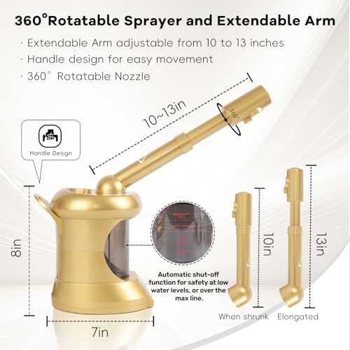 Facial Steamer, Nano Ionic Face Steamer with Extendable Arm for Deep Cleaning and Hydration, 360°Rotating Nozzle Face Humidifier, Portable Ozone Steamer for Beauty, Spa and Home Use（Golden）