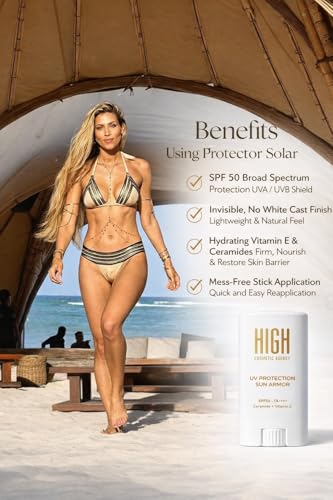 Sun Armor SPF 50 Facial Sunscreen Stick | Broad-Spectrum UVA & UVB Protection | Invisible Finish, Easy Touch-Ups | Vitamin E + Ceramides for Firm, Smooth Skin | Travel-Friendly SPF, HCA