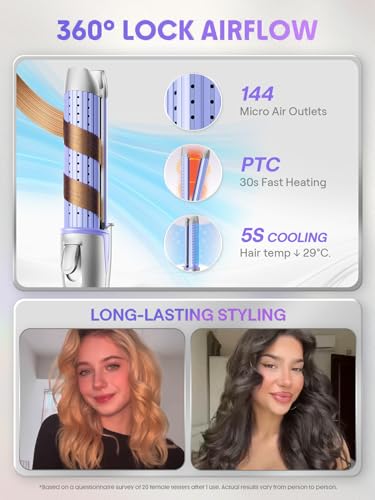 SHEGLAM Hair Cool Lock Airflow Styler, 360° Airflow Styler Curling Iron, Hair Curler with Cooling Air Vents to Lock in Style, 4 Adjustable Temp, Dual Voltage, Fast Straightening