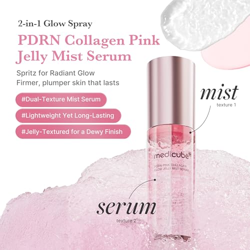 medicube Jelly Mist Serum with Pink PDRN Collagen | Dual-Texture Glow Spray with Niacinamide, Glutathione, Ceramide, Hyaluronic Acid | for Hydration, Radiance, Plump-Looking Skin | 3.38 fl.oz