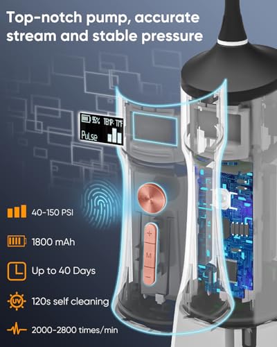 MySmile LP221 Cordless Water Flossers for Teeth with UVC Light Sanitizer and OLED Display, 335ML 4 Modes Water Teeth Cleaner Picks for Teeth Cleaning and Water Flossing (Midnight Black)