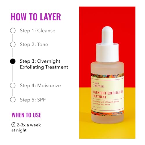 Good Molecules Overnight Exfoliating Treatment - Face Exfoliator with AHA & BHA Lightweight Formula - Pore Minimizer, Facial Skin Care with Glycolic & Salicylic Acid