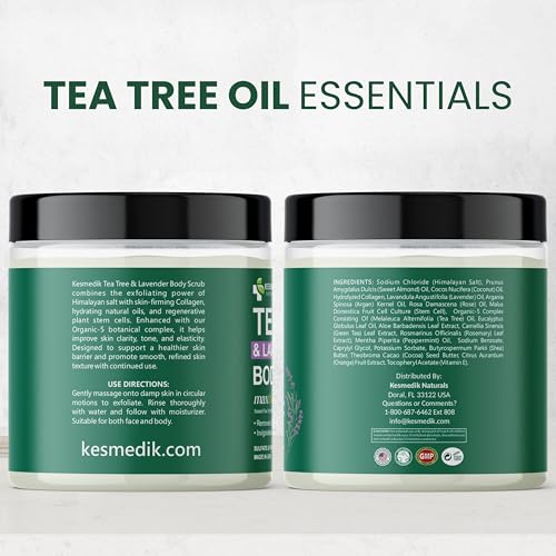 Pure Tea Tree Oil Body & Foot Scrub, Himalayan Salt Exfoliating Scrub with Stem Cells & Shea Butter, Antifungal Defense, Acne Support, Itchy Skin Relief, Removes Dead Skin & Rough Patches