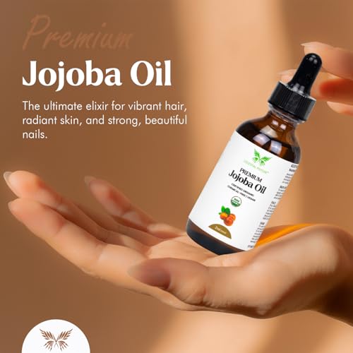 USDA Certified Organic Jojoba Oil (2 Oz) 100% Pure Natural, Chemical-Free, Hexane-Free, Hair Growth, Scalp Care, Skin Hydration, Nails Natural Beauty Enhancement, Anti-Aging