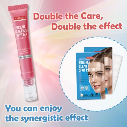Purederm Blemish Spot Treatment Gel with Salicylic Acid 2%, Soothing Acne Care for Irritated Skin, Day & Night Use, 20ml