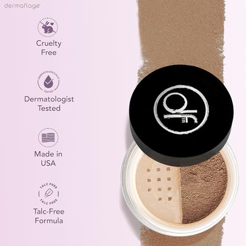 Dermaflage Mineral Powder Sunscreen for Sensitive Skin - Full Coverage, Conceals Acne Scars & Discoloration, Made in the Shade, 7g/0.25 oz - Dark