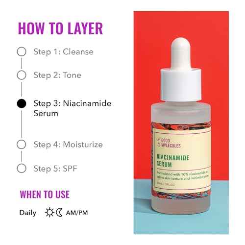 Good Molecules Niacinamide Serum - 10% Niacinamide to Target Blemishes, Nourishment, and Skin Tone - Ultra Hydrating Serum and Brightening Skin Care for Face