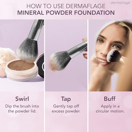 Dermaflage Mineral Powder Sunscreen for Sensitive Skin - Full Coverage, Conceals Acne Scars & Discoloration, Made in the Shade, 7g/0.25 oz - Dark