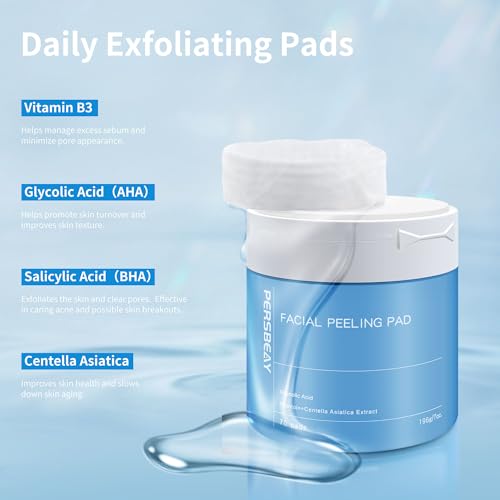 Glycolic Acid Pads, Exfoliating Toner Pads for Facial Radiance, Dual Action Gentle Face Pad for Deep Cleaning Effect |Peels & Daily Skin Renewal |Salicylic Acid & Vitamins B3 |70 Count
