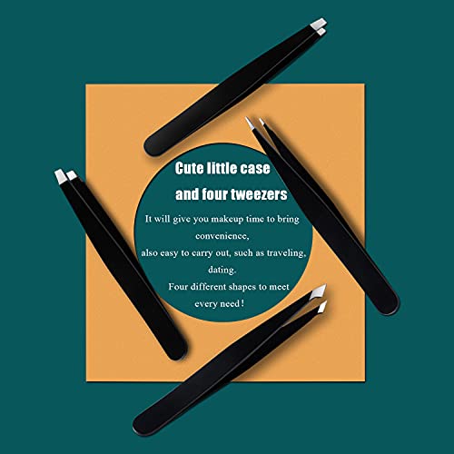 [4+1 Pieces] Tweezers Set with Travel Case, Great Precision Upgrade Professional Anti-rust Alloy Tweezers for Women & Men Multi-purpose as Eyebrows Facial Hair Ingrown Hair Removal
