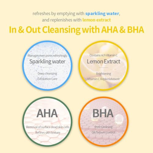 SECRETKEY Lemon Sparkling Peeling Gel 5.07 fl. oz (150 ml), Deep Cleansing, Exfoliation, AHA BHA, Low Irritation for Sensitive Skin, Vitamin C and Refreshing Carbonated Water Synergy