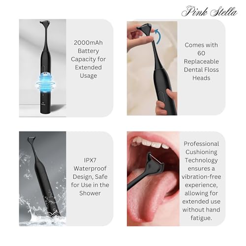 Electric Dental Flosser| Tongue Scrapper| Gum Massager and Stimulator for Adults and Kids| 60 Reuseable Floss Heads| A Better Alternative to Water Flosser