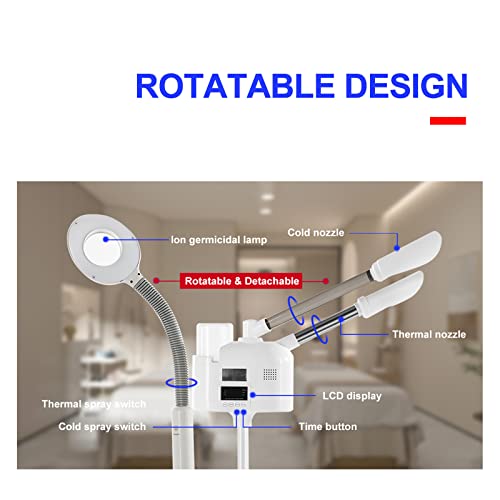 Professional Facial Steamer 3 in 1 Steamer for Face with Hot & Cold Nozzle 5X LED Magnifying Lamp Facial Steamer for Esthetician Beauty Face Equipment Use at Home or Salon