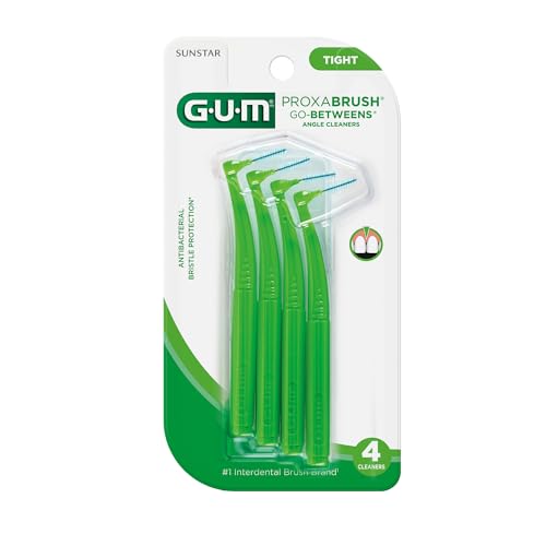 GUM Proxabrush Go-Betweens - Angled- Interdental Brushes - Soft Bristled Dental Picks for Plaque Removal Health - Safe for Braces & Dental Devices, 4 Count (Pack of 4)