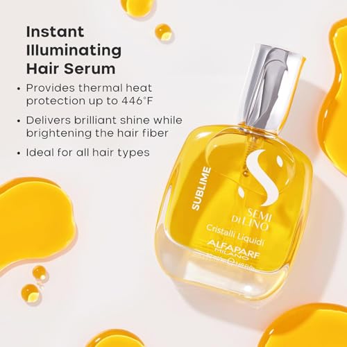 ALFAPARF MILANO Semi di Lino Sublime Cristalli Liquidi Hair Oil with Thermal Protection - Superior Hair Finishing Smoothing Serum Treatment - Brilliant Shine - Vegan Formula - 1.69 fl. oz.