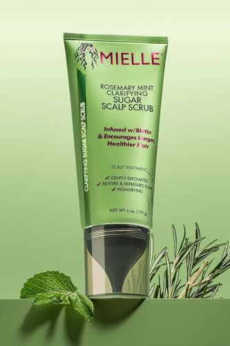 Mielle Organics Rosemary & Mint Sugar Exfoliating Scalp Scrub - Gentle Pre-Shampoo Dry Scalp Treatment for Oil & Product Buildup - Biotin Infused Non-Drying, Moisturizing Formula (6 Fl Oz)