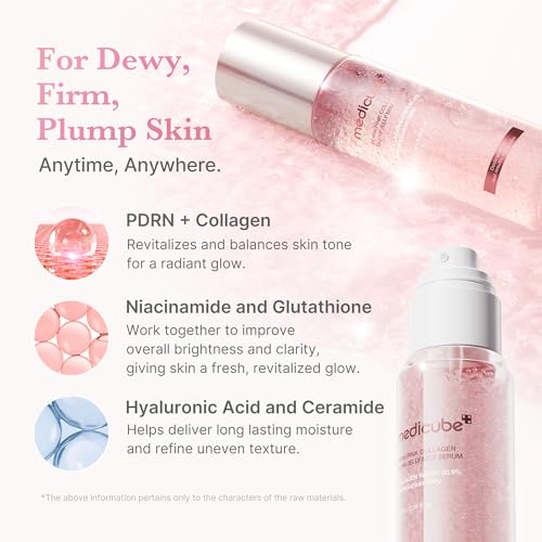medicube Jelly Mist Serum with Pink PDRN Collagen | Dual-Texture Glow Spray with Niacinamide, Glutathione, Ceramide, Hyaluronic Acid | for Hydration, Radiance, Plump-Looking Skin | 3.38 fl.oz