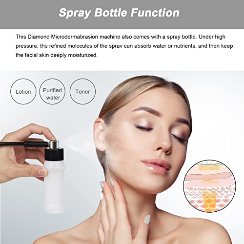 Diamond Microdermabrasion Machine Professional Plus, 3 in 1 Pink Diamond Dermabrasion Facial Beauty Equipment Skin Care for Vacuum Blackhead Removal & Spray, Suction Power 0-70 cmHg